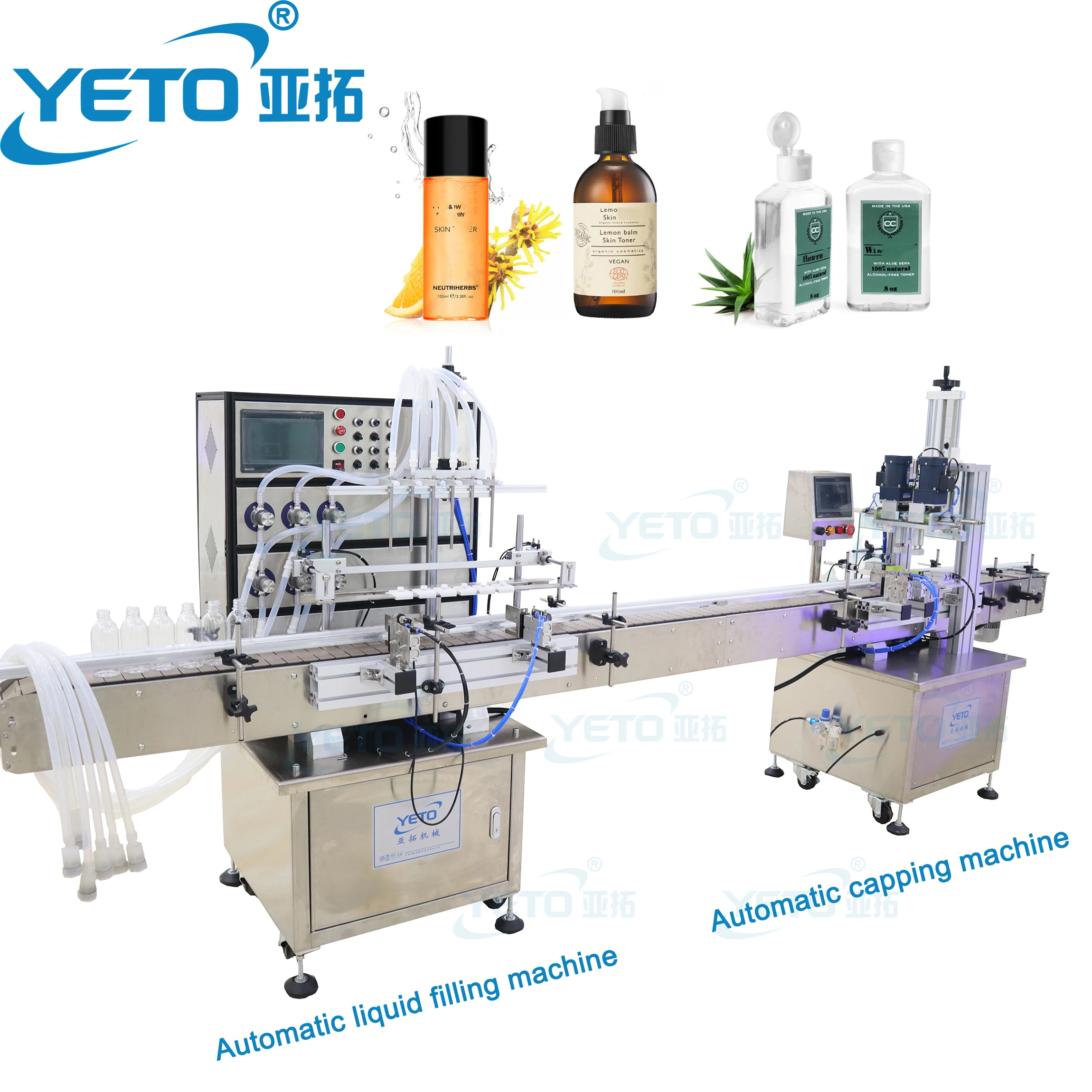 YETO-50-500ml Automatic Liquid Filling Capping Machine Toner Juice Bottle Filler Capper Sealing Packing Line Cosmetic serum
