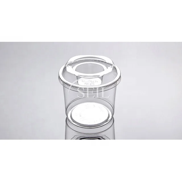 HR24 Disposable Crystal-clear Plastic Soy Sauce Cup with lid / Takeaway Soup, Salad, Fruit, Vegetable and Side dishes