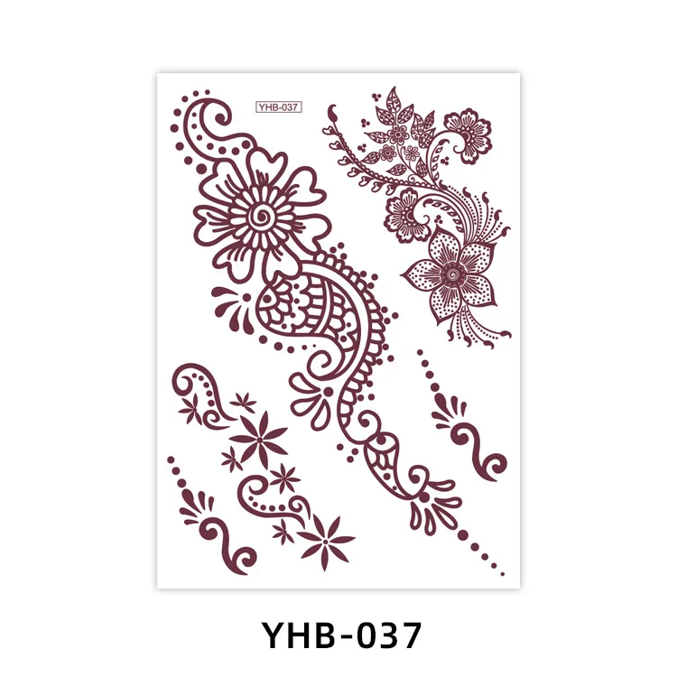 New Design Hot Sale Red Henna Mehndi Water Transfer Temporary Sticker Tattoos in India Arabian for Hands