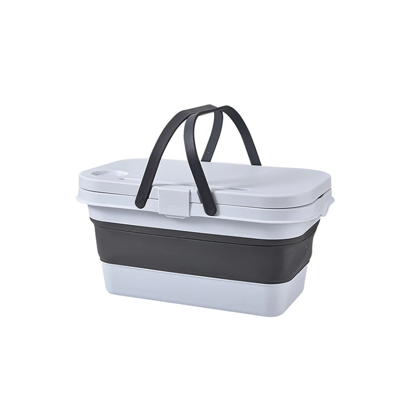Personalized Outdoor Camping Hiking Portable Folding Picnic Basket with Table Lid Collapsible Storage Basket
