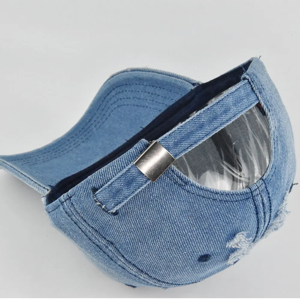 Baseball Hat  NYC Distressed Adjustable Strapback  Washed Denim Hat for men and woman