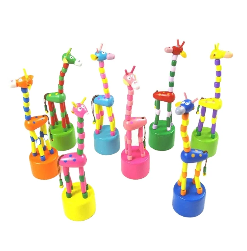 giraffe animal Pop-up Wooden push puppets button toys