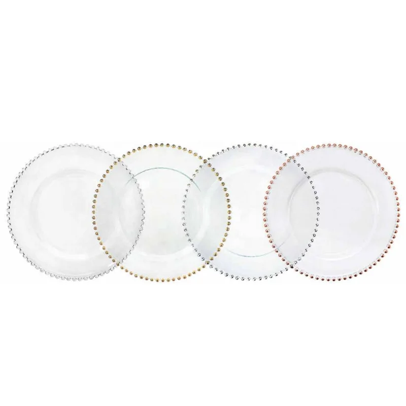 Лучший продавец, золотые/серебряные прозрачные стеклянные зарядные тарелки, производитель, зарядное устройство для свадебных тарелок по заводским ценам