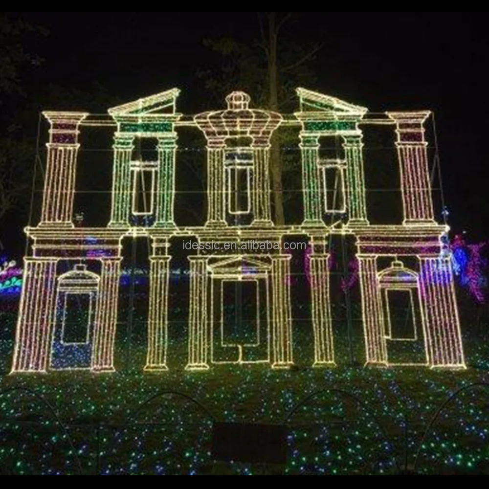 Outdoor large illuminated 2D rope light creative landmark Roman Colosseum displays for commercial garden decoration