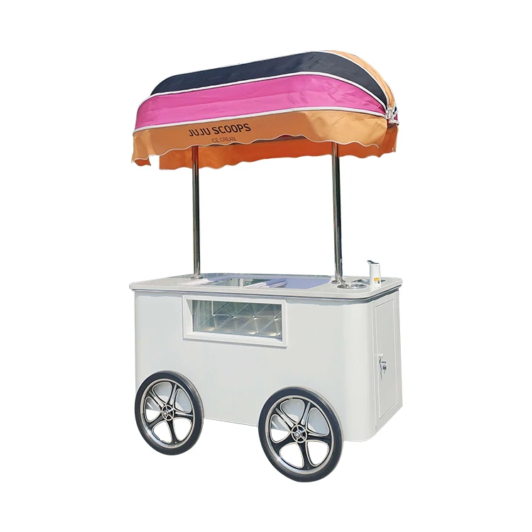Push Ice Cream Hand Cart Electric Gelato Push Ice Cream Truck Food Cart Wheels Ice Cream Cart