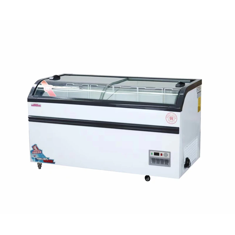 Horizontal ice cream cabinet commercial curved glass door freezer chest deep freezer sliding glass door