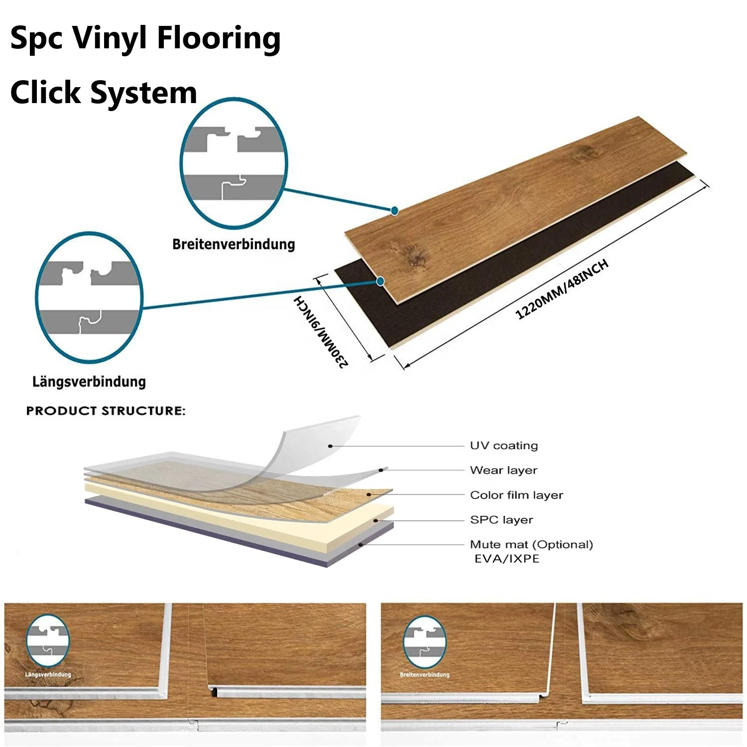 9x48 дюймов нескользящие ламинированные деревянные ПВХ напольные рулоны система защелкивания доски Spc виниловые полы