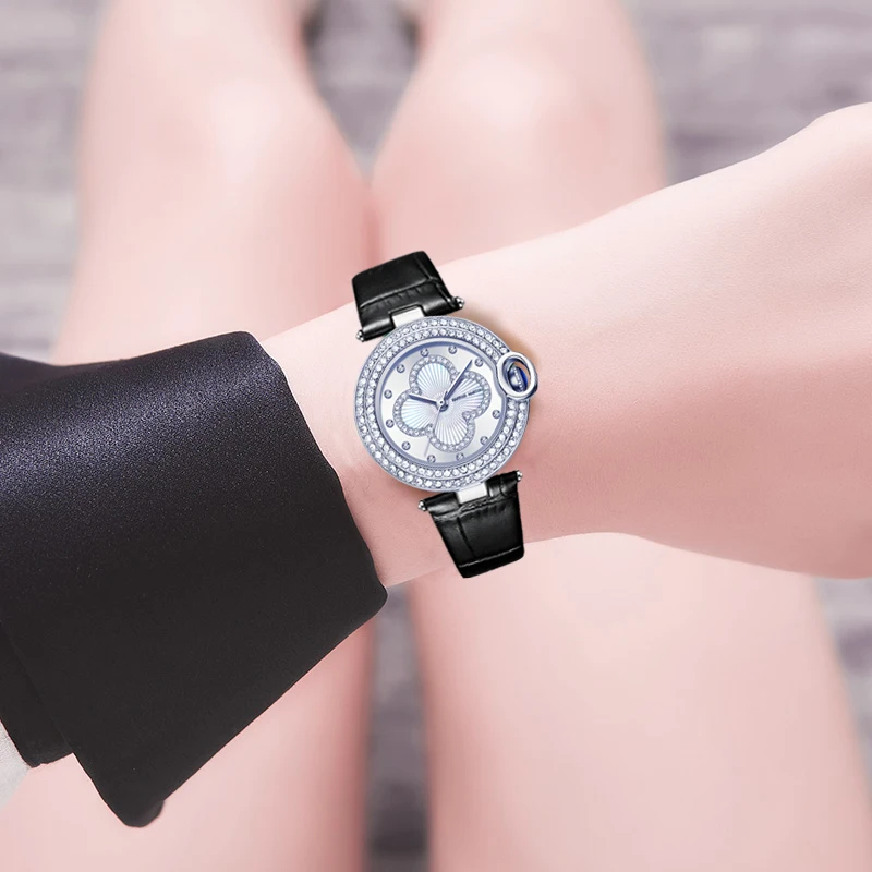 HANNAH MARTIN WATCH FACTORY Custom Logo Japan Quartz Movement Fashion Luxury Genuine Leather Strap Diamond Wrist Watch For Women