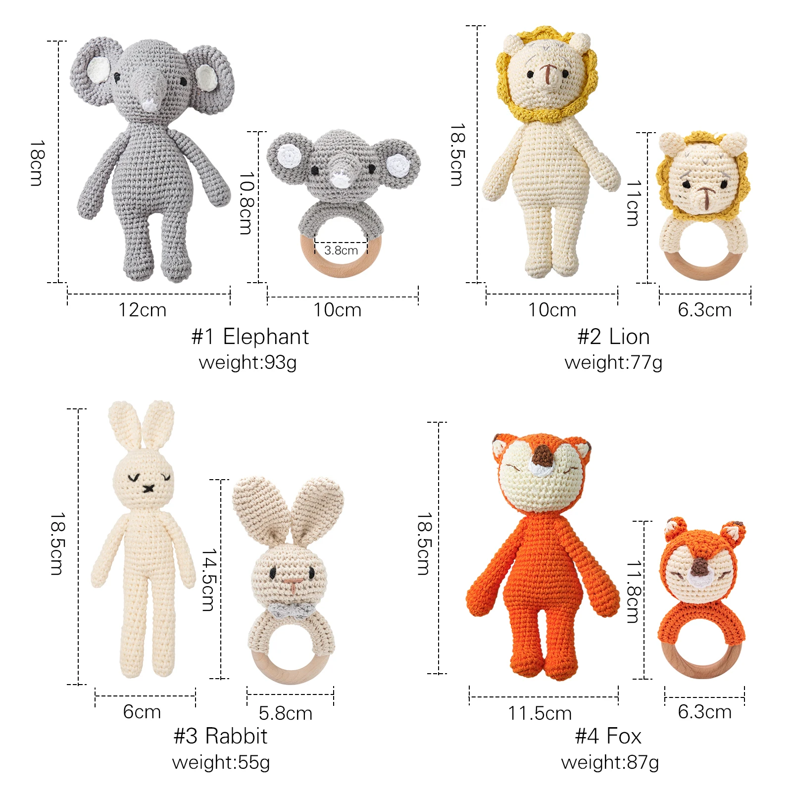 Новый дизайн, милая вязаная кукла и погремушка в виде животного маленького размера, детская игрушка, вязанные игрушки