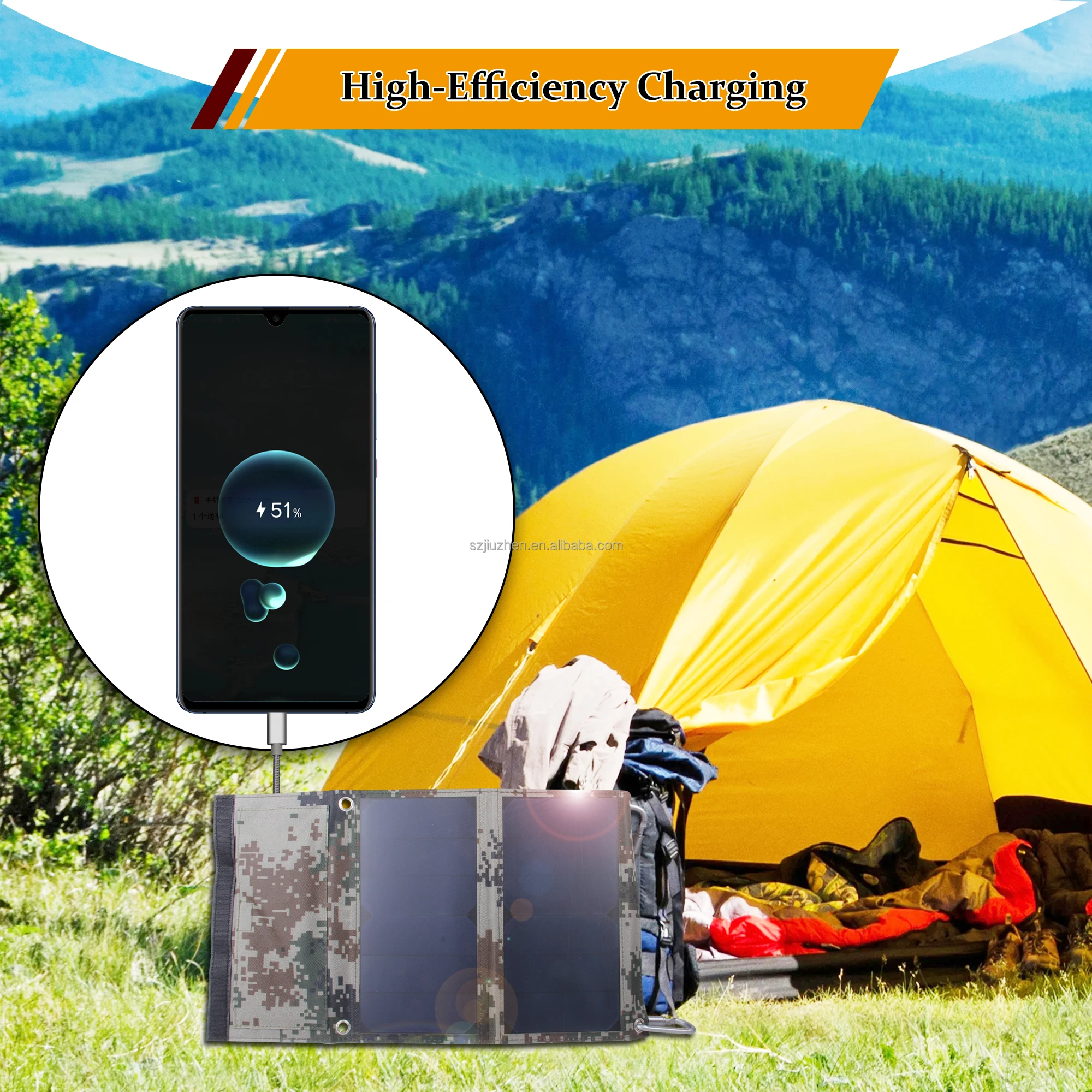 EZRONULLA 2 USB-A 14W IPX4 Waterproof, Compatible with Phone Tablet Powerbank Portable SunPower Solar Panel Charger for Camping
