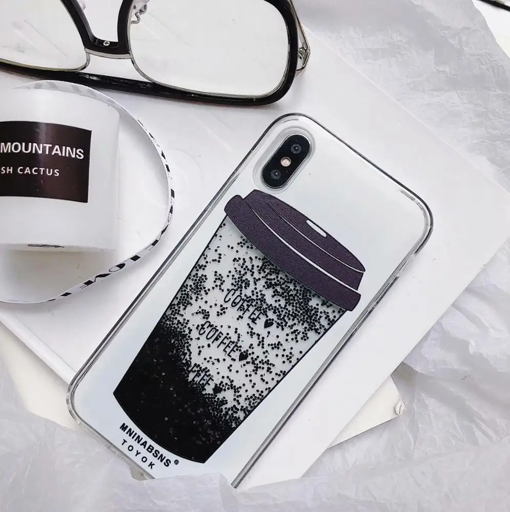 Dynamic Liquid Sand Coffee Cell Phone Covers  Case For iPhone 6 6s 7 8 Plus Glitter Cases For iPhone X XS XR 11 Pro MAX