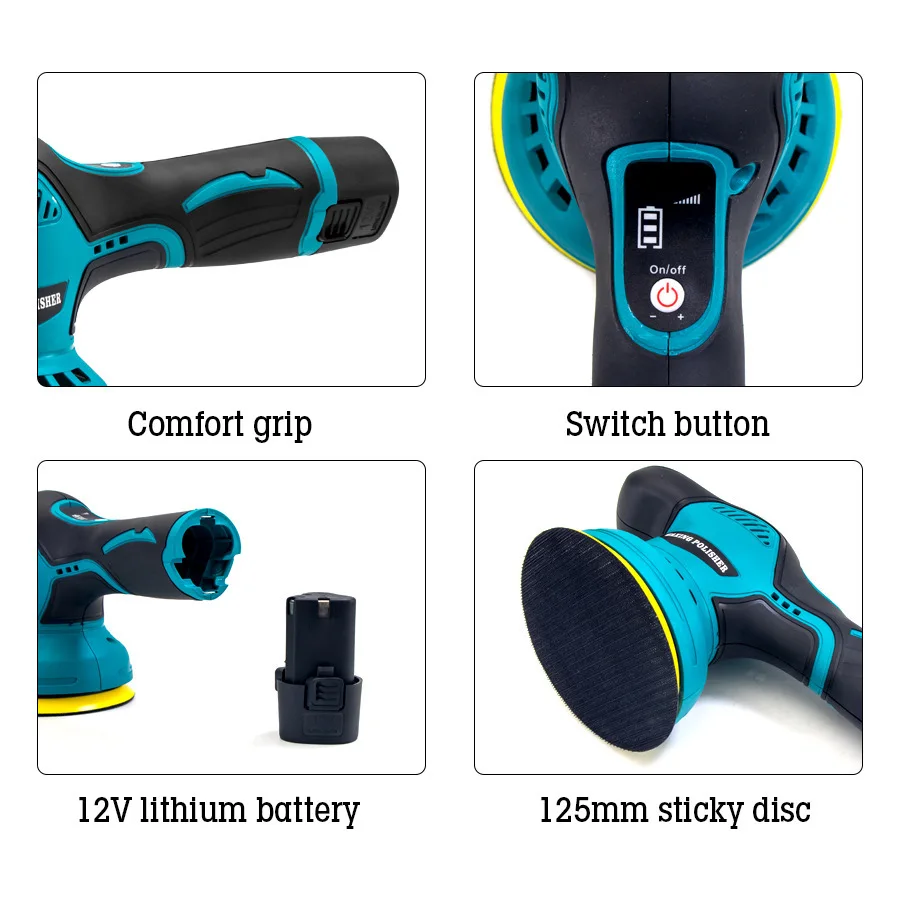 5' Lithium Battery Cordless Polisher With Variable Speed 9mm Pulidor De Automotive Dual Action Electric Car
