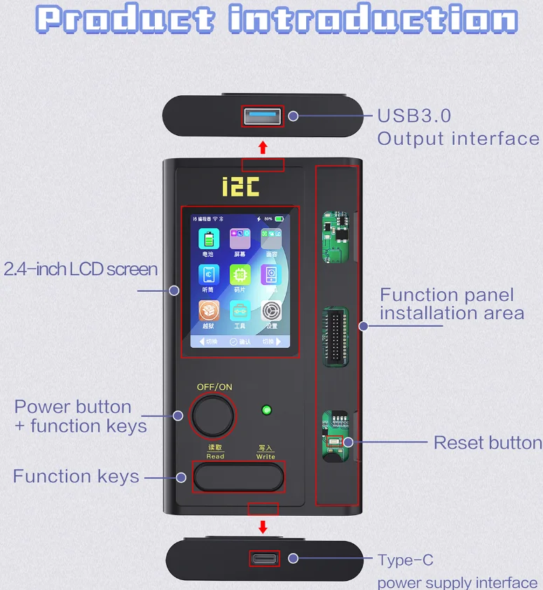 I2C i6 Intelligent Programmer For iPhone 6 to14 Pro Max Photosensitive Original Color Battery Fingerprint Dot Matrix Repair Tool
