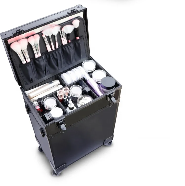 Yaeshii Professional Makeup Artist Cosmetic Case Beauty Trolley Suitcase LED Light Mirror Box Rolling Luggage