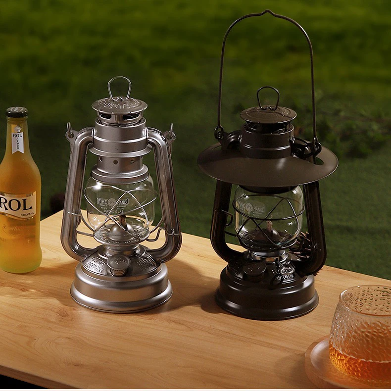 LED Vintage Glass Oil Camping Lantern Light Large Capacity Hanging Kerosene Lamp for Outdoor  Camping Decoration