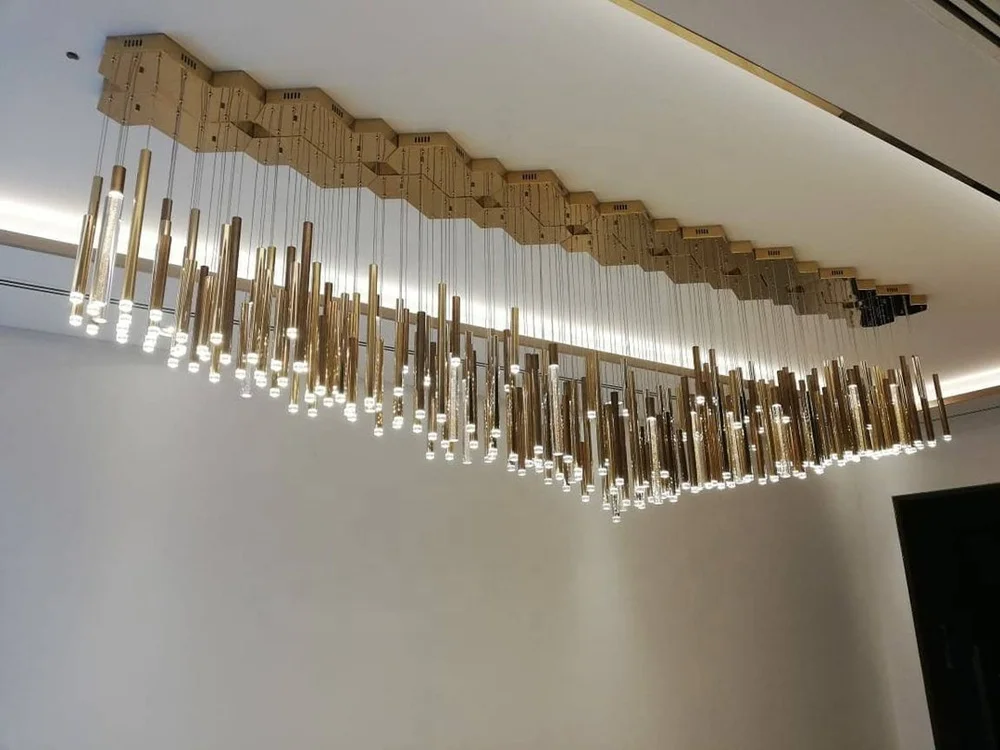 Modern Long LED Pendant Lamp Living Room Villa Staircase Tubular Chandelier