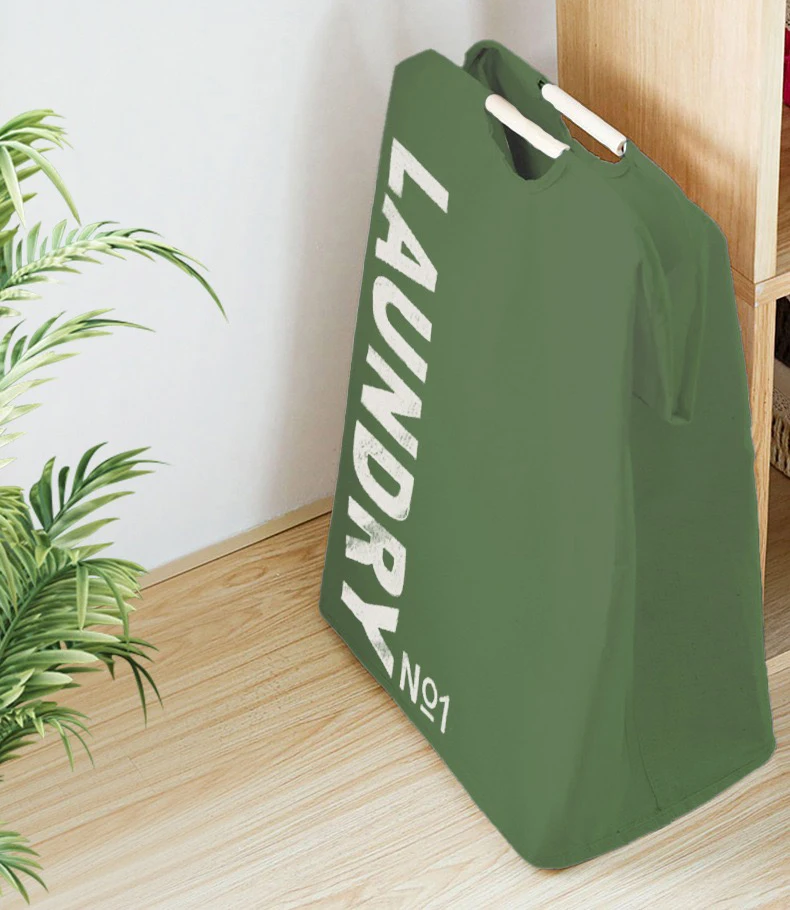 Cotton Laundry Hamper Waterproof Foldable Storage Basket Wooden Carry Handle Home Hotel Clothes Dirty Clothing Storage
