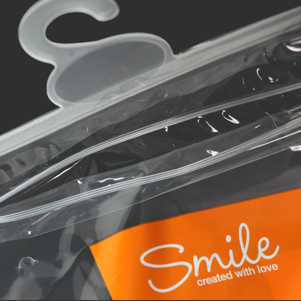 Customize bags plastic zip lock  kid clothing hook colourful hook ziplock bags with logo for clothing