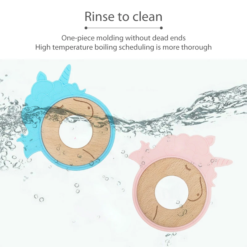 New Design Silicone Wood Baby Unicorn Teether Baby Soft Teether Toy