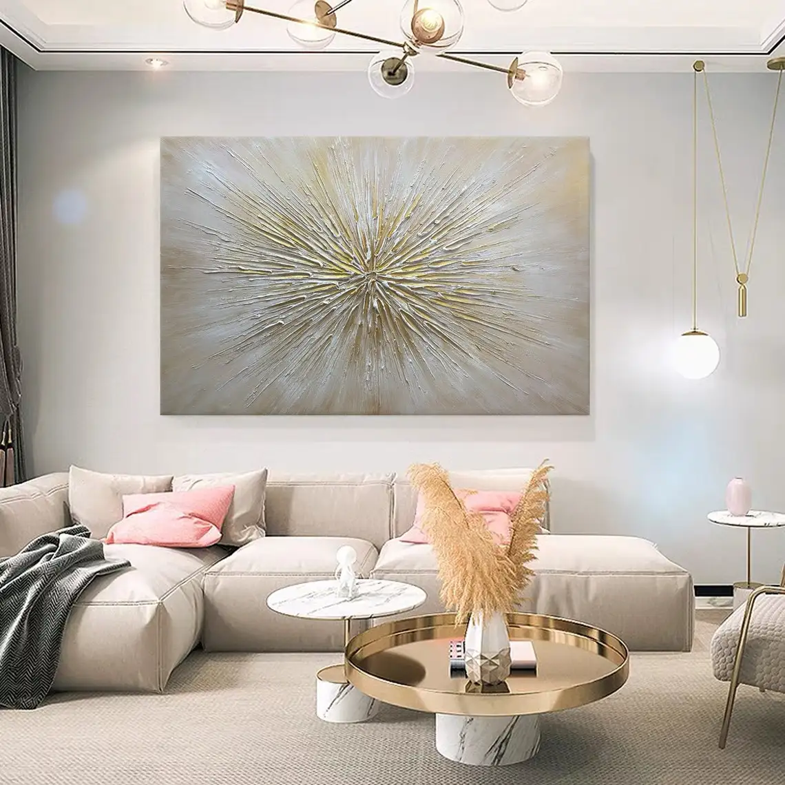 SQ Abstract Gold Foil Painting on Canvas Large Minimalist Painting Gold Texture Personalized Gift Modern Living Room Decor