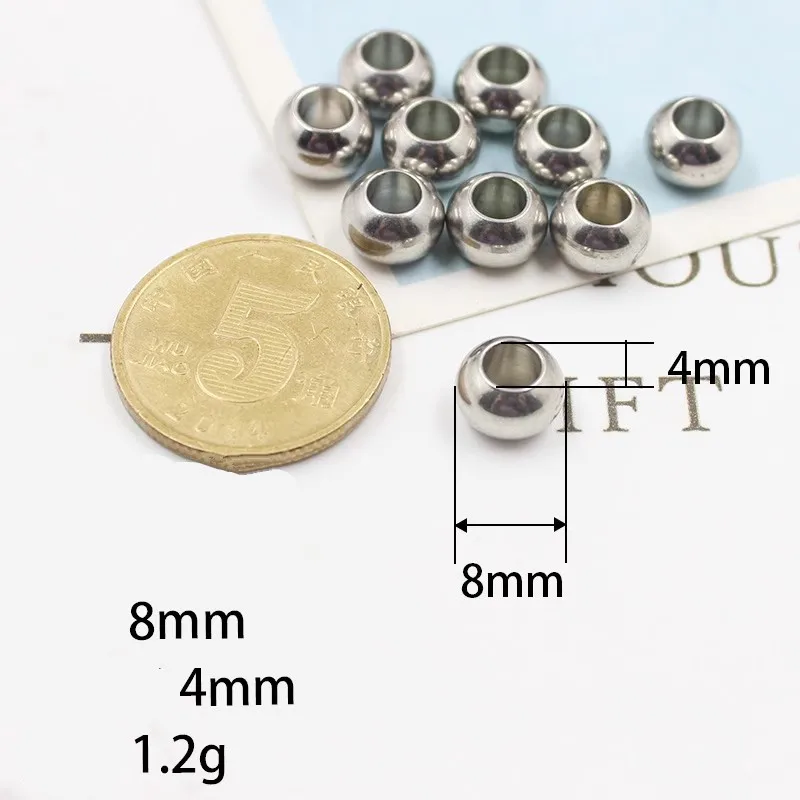 Stainless Steel Round Gold Spacer Beads with Big Hole Metal Loose for Bracelet and Necklace Making Earrings Jewelry