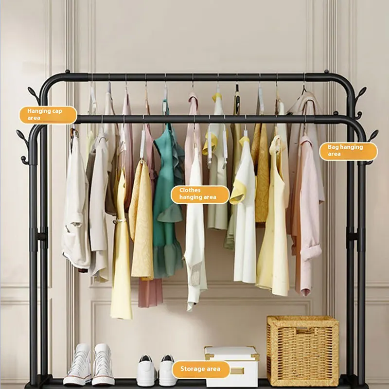 Black Standing dryer Hanging Bag Hat Umbrella Multifunctional Coat Rack Metal Clothes Hanger cloth drying rack With Wheels