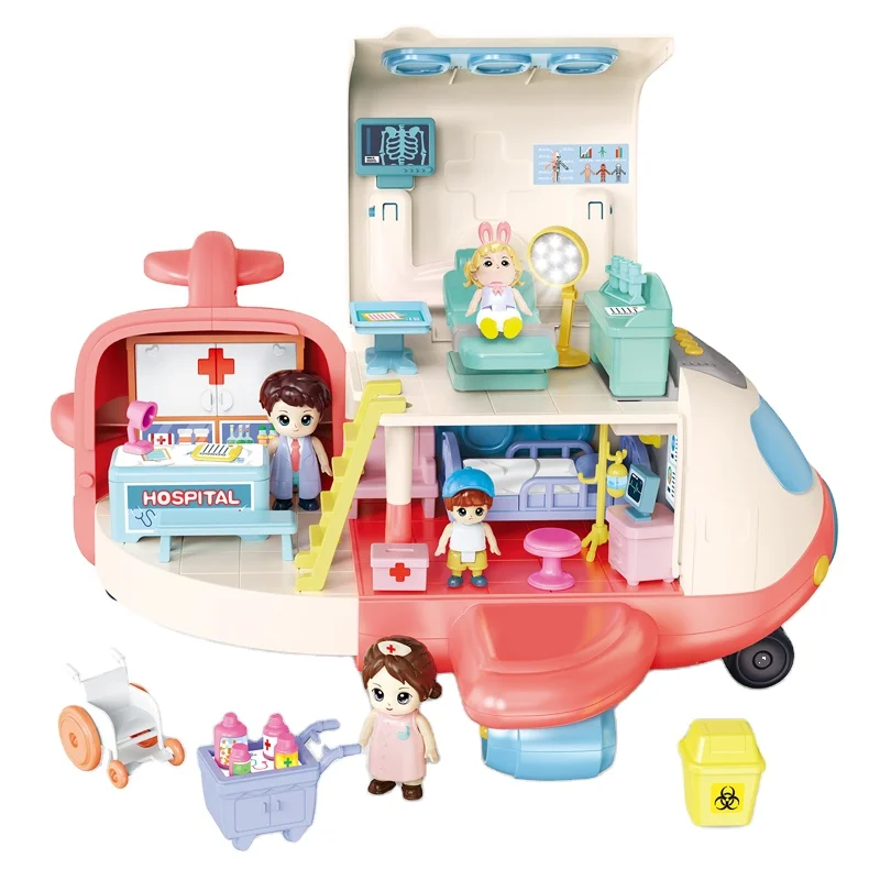 2023 New Kids Play House Doctor Scene Toy Electric Plane Plastic Little Doctor Toys Pretend Play For Girls Boys