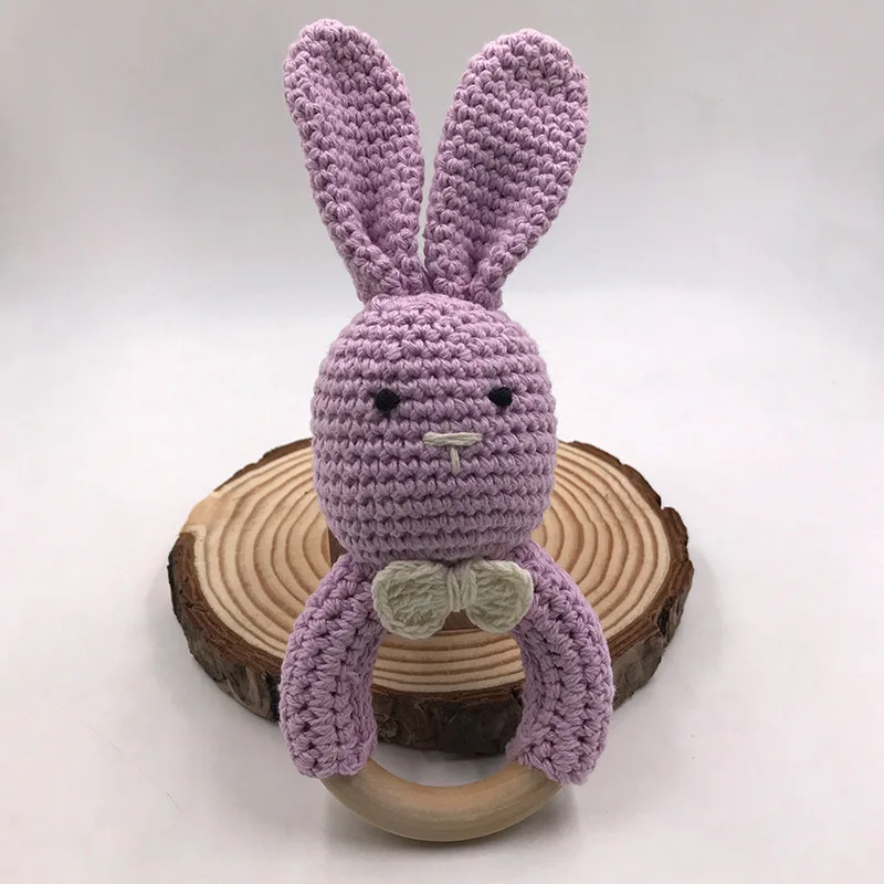 In Stock Bunny Teether Baby Wooden Crochet Rattle