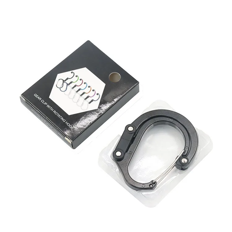 Outdoor camping aluminum gear clip carabiner with rotating hook hero clip