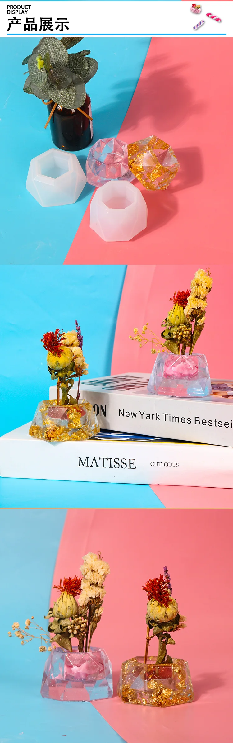 Resin Silicone Kit 20Pcs Epoxy Resin Molds Concrete Candle Jar DIY Round Square Cylinder Resin Mold Flower Pot Molds