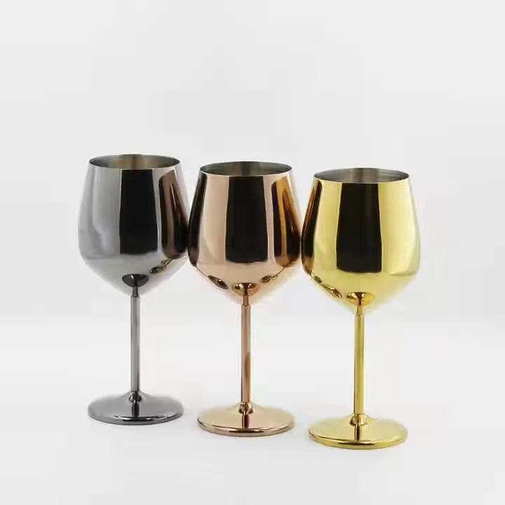 Stainless Steel Rose Gold  Black Silver Unbreakable 500ml Large Metal Red Wine Goblet Glass for bar tools
