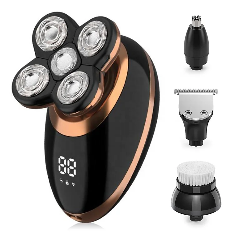 New LED Display 4 Shaving Head Waterproof USB Rechargeable Men Haircut Facial Cleansing Electric Hair Trimmer Electric Shaver