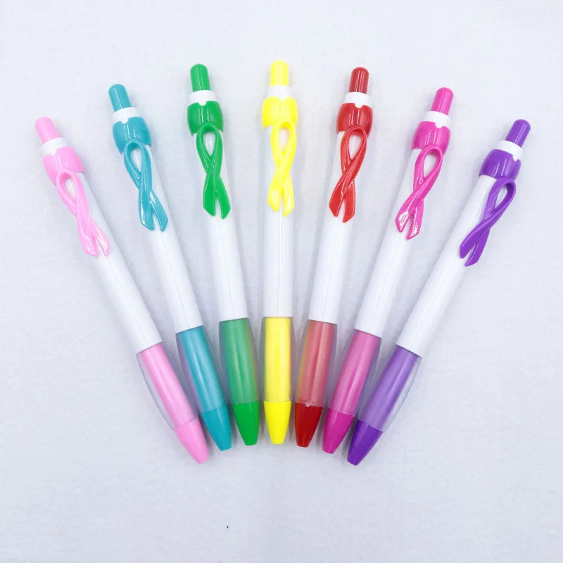 Pink Ribbon ball Pen for Women Girls Gift Plastic Breast Cancer Awareness Accessories Ribbon Plastic ballpoint pen- custom print