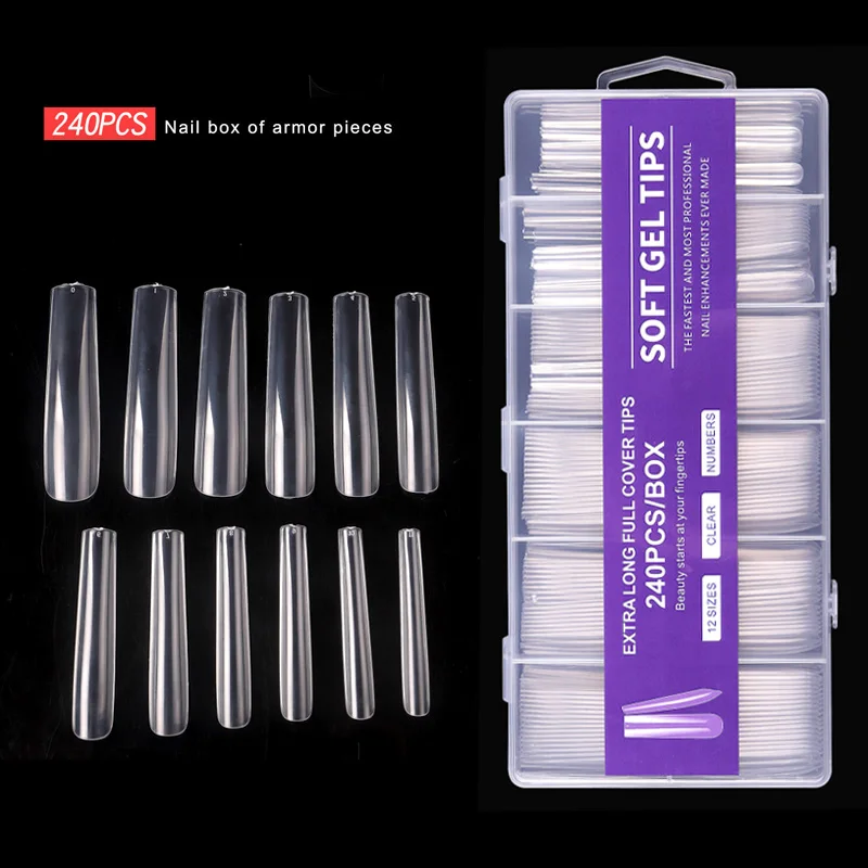 TSZS Square Soft Gel Tips 240pcs/box 12 Sizes Extra Long Clear Transparent Full Cover Soft Gel Tips Nail Wholesale