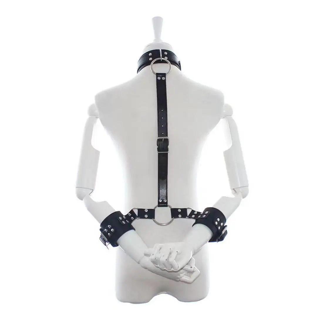 BDSM Fetish Slave Bondage Leather Harness Hanging Neck Lingerie With Handcuffs SM Adult
