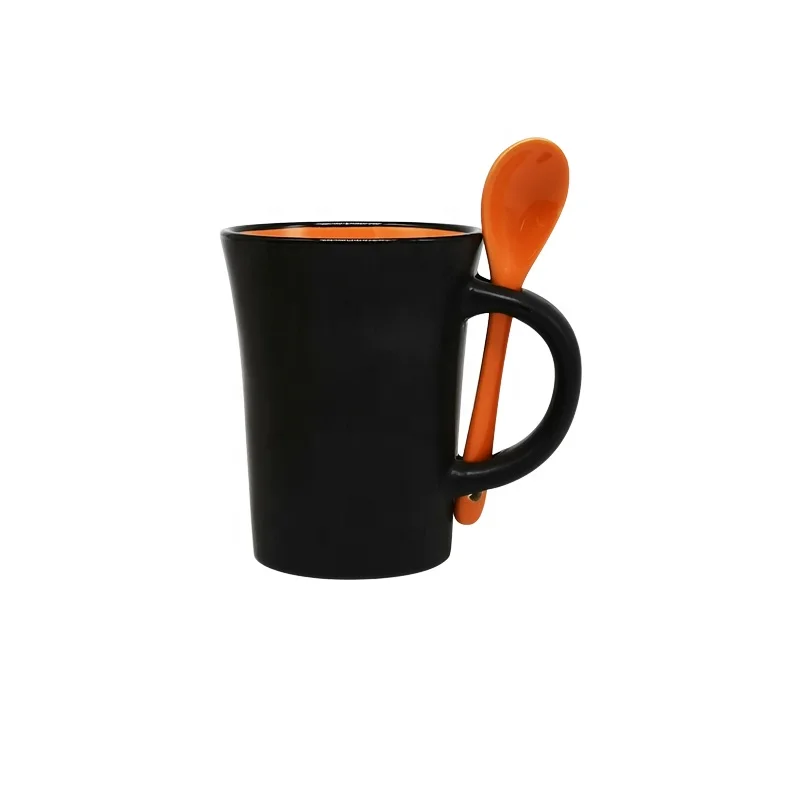 Customised mugs 210ml black creative matte black board memo message writable ceramic chalk mug cup with spoon