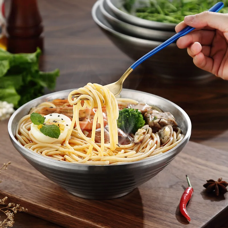 SS304 миска из нержавеющей стали с двойными стенками для лапши