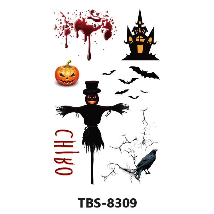 Custom Pumpkin Makeup Spooky and Face Scar Spider Tattoo Sticker Party Halloween Temporary Tattoo