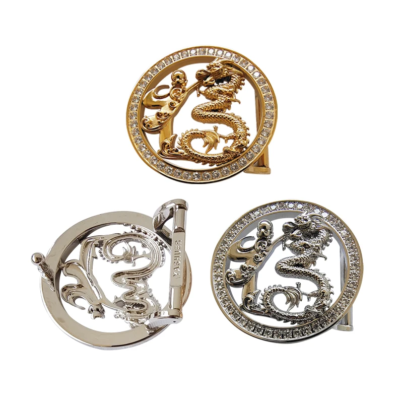 custom 40mm square ear hooks with spike industrial medal zinc alloy badge buckles metal circle shape lion belt buckle