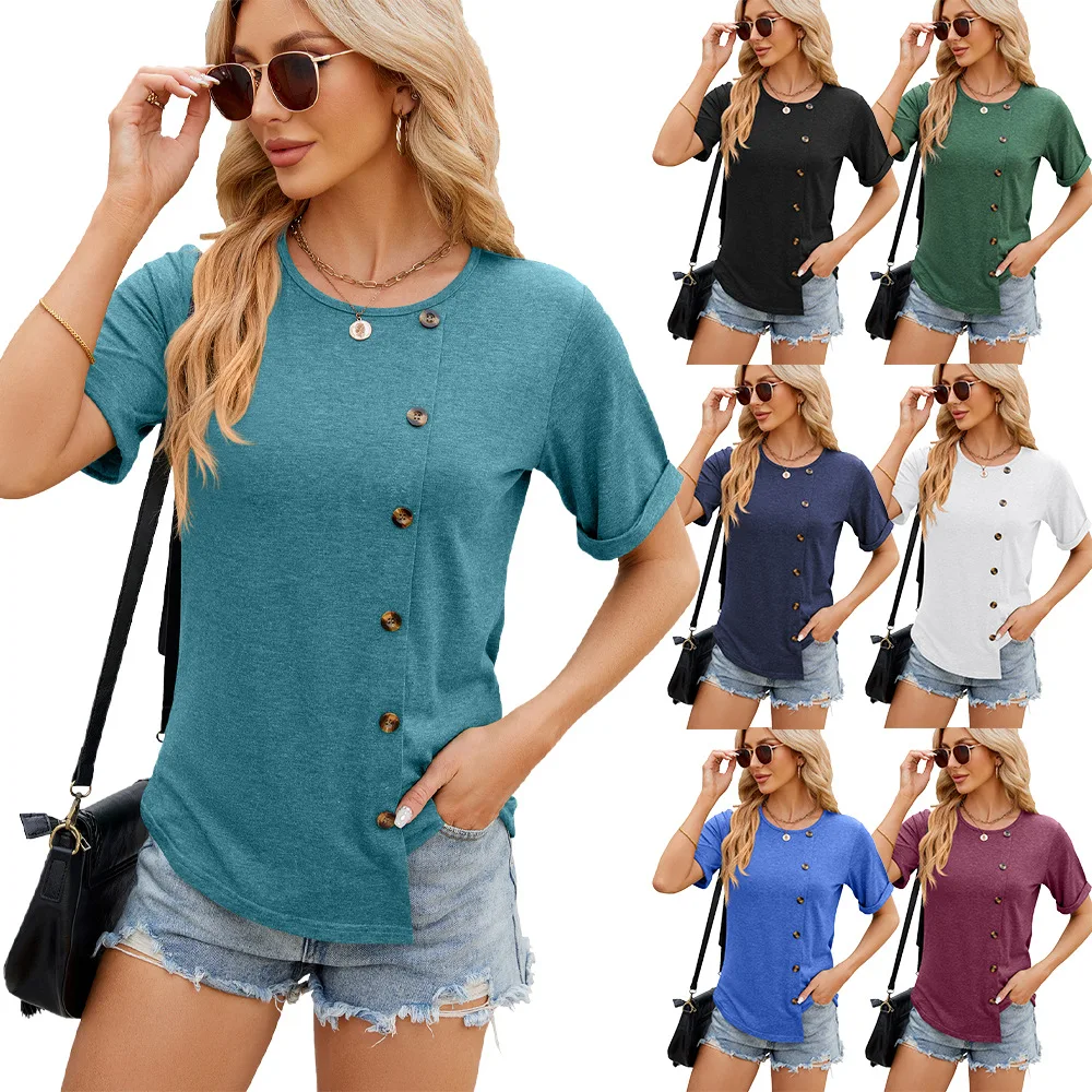 T661 Women's Scoop Neck Short/long Sleeve Tees Cotton T Shirts Blouses Women Tops Women Dress Casual Trade Assurance Printed