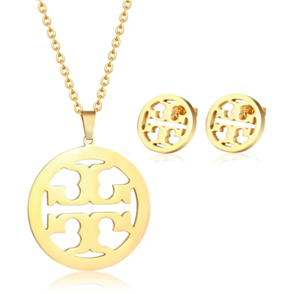 New Round Tb Stainless Steel Jewelry Set 18K Gold Plated Necklace Pendant Earrings Jewelry Set For Women