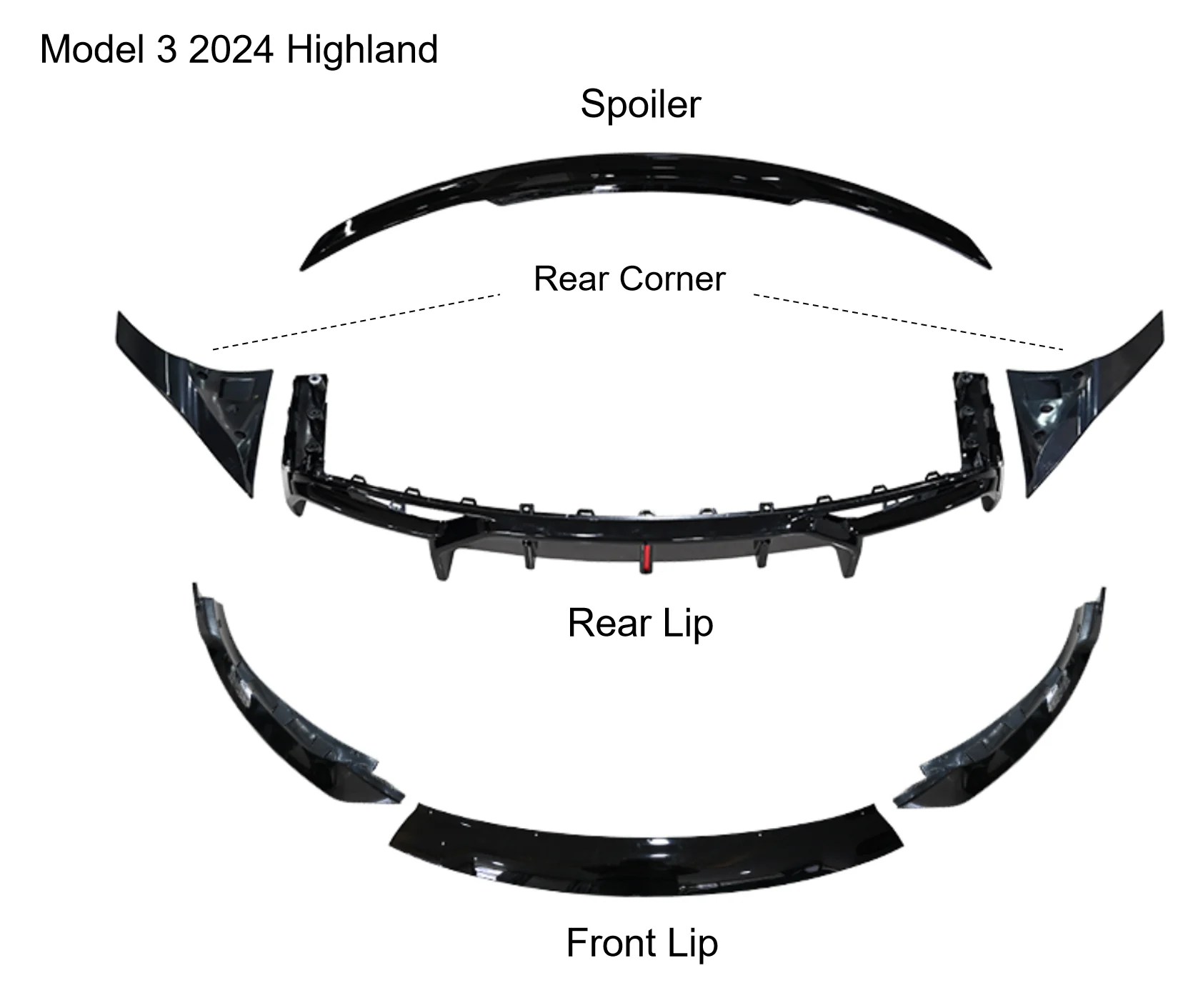 Tesla Model 3 Performance Track Style ABS Front Bumper Lower Lip Side Skirts Rocker Panel & Rear Wing Spoiler Full Body Kit