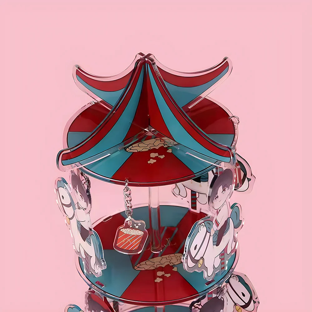 China Factory Directly Cheap Price Rotation Double Side Printed Creative Clear Acrylic Stand Carousel Plastic Standee