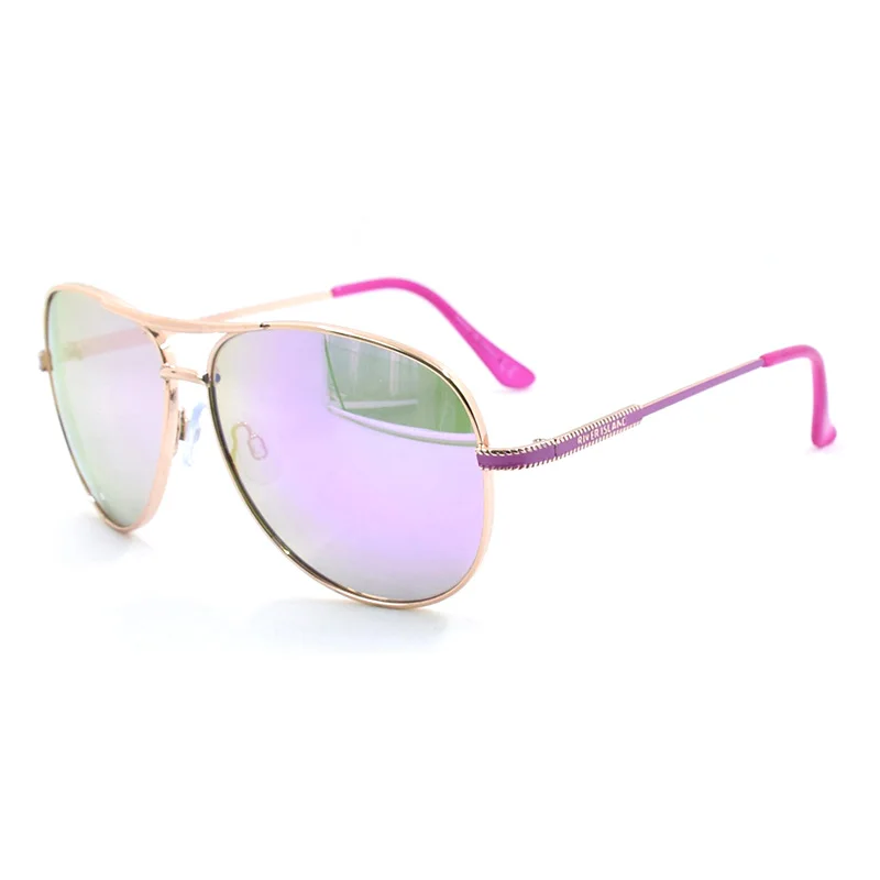 Wholesale laser logo painting frame Custom purple mirror lens 100% UV400 women retro metal sunglasses for lady