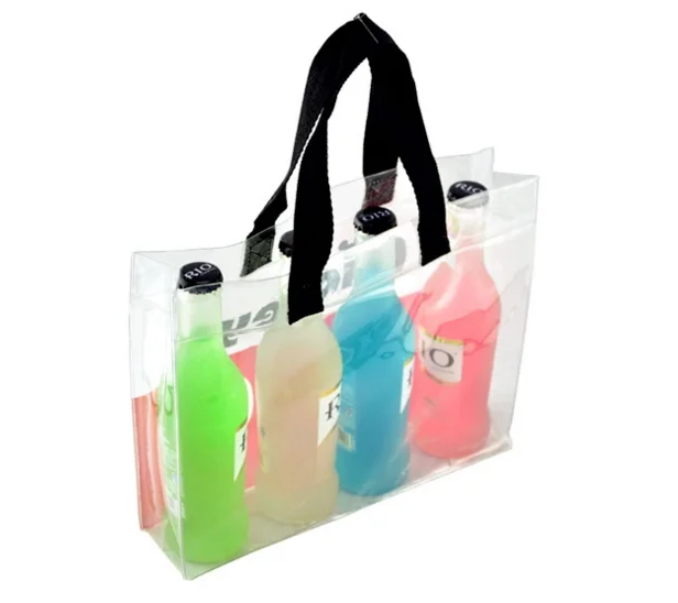 
High capacity clear PVC wine tote bags customized logo ice cooler bag wine bottle cooler bag 