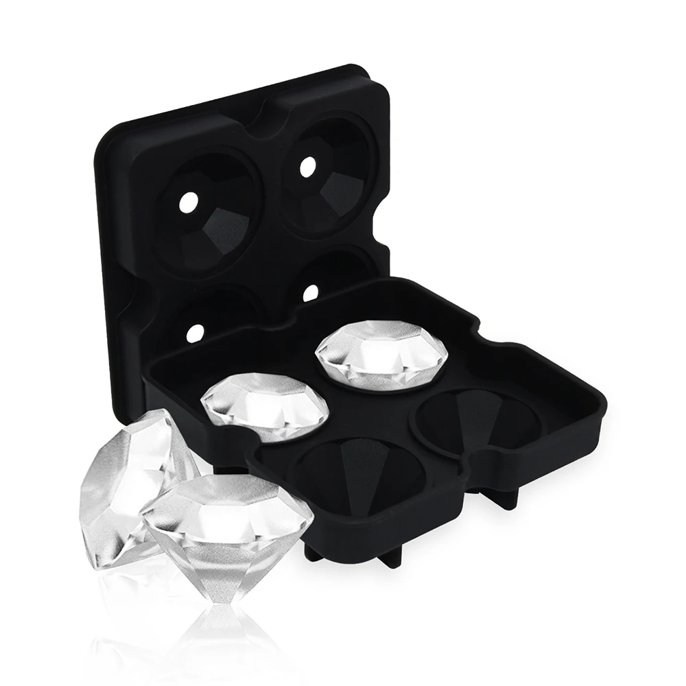 4 Cavity Reusable BPA Free Easy Release Diamond Shaped Cube Ice Mold Silicone Diamond Ice Cube Tray