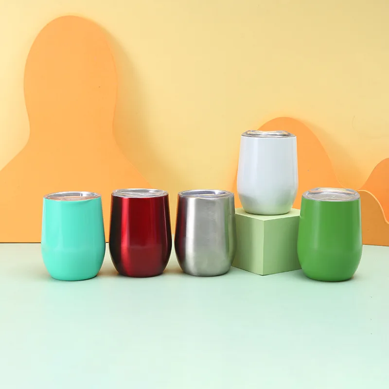 12OZ Wine seal Cover Custom Logo Mug Vacuum Insulated Thermos Egg Shape Coffee Tumbler Wine Beer With Lid