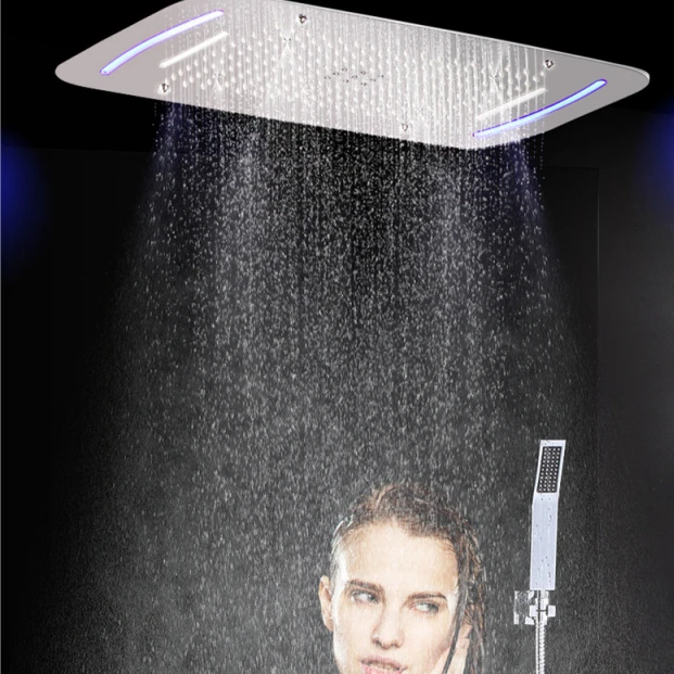 Spa Rain Shower Chrome Color Bathroom Shower Led Concealed 470*710 mm  28 inches  Large Thermostatic Change Color Shower Faucet