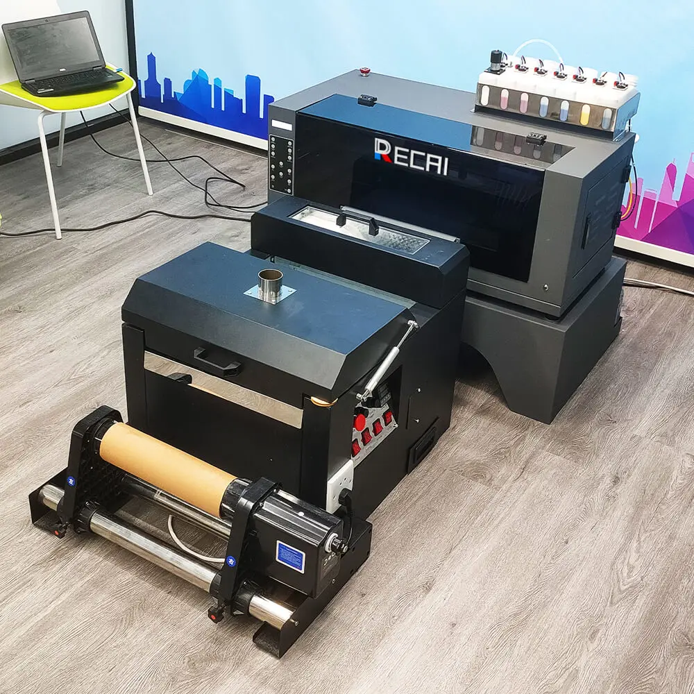 Hot selling RECAI 30cm Textile CMYK White Lc Lm Ink DTF Transfer Printer for T shirt Hat Shoes
