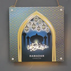 Muslim Home Decoration Ramadan Wooden LED Hanging Pictures Moon Lantern Mosque EID Wall Decoration